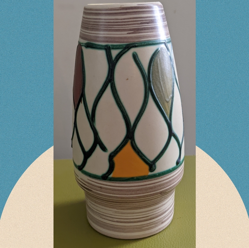 Mid Century Modern West Germany Collectable Pottery Color Block Vase "Mondrian"
